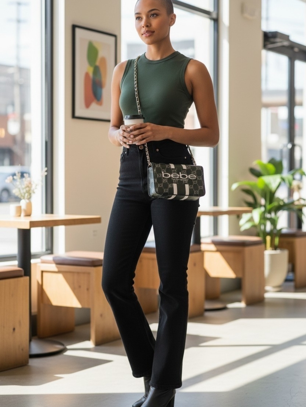 bebe Black & White Logo Crossbody Shoulder Bag